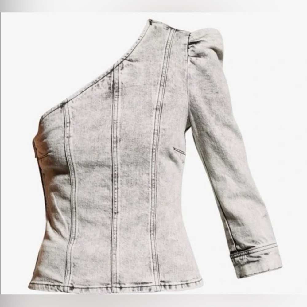Retrofête Asymmetric Moira Denim Corset Top – Acid Wash Gray Edgy NWT L #2526